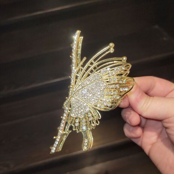 Brand New Gold Rhinestone Butterfly Hair Clip - Picture 2 of 7